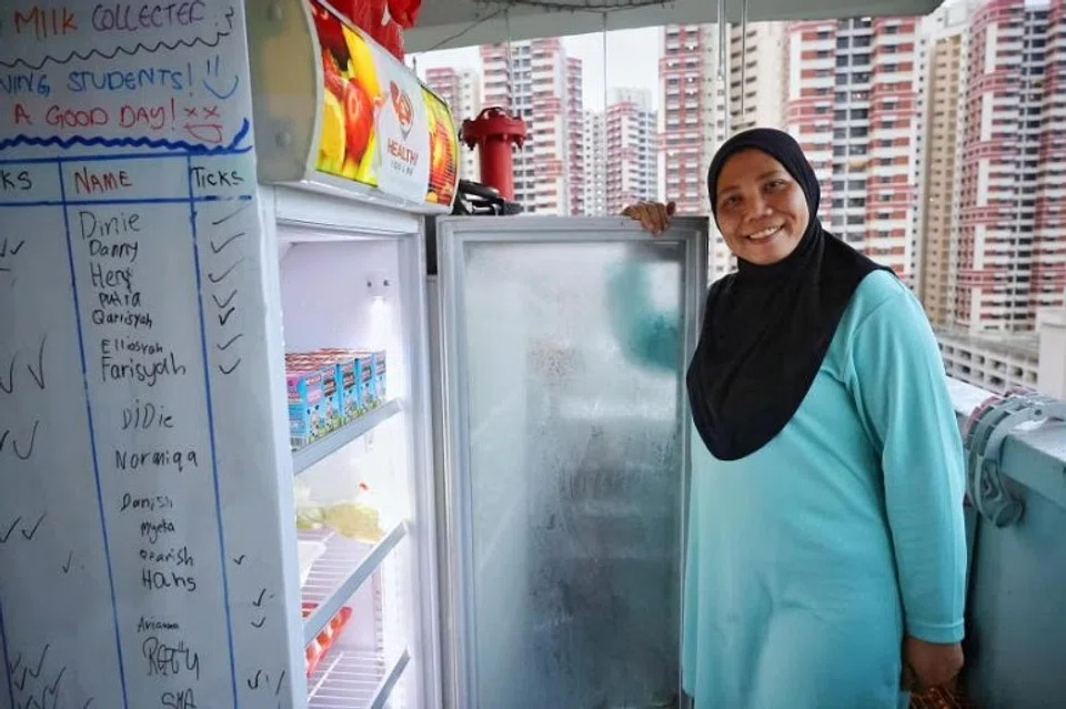 Madam Marlina Yased started a community fridge initiative offering free food, such as vegetables, frozen meat and seafood, for her neighbours in need.