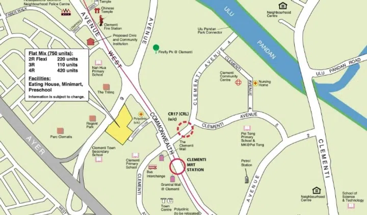 Map showing the location of approximate 750 BTO units along Clementi Close that will launch in the July 2025 HDB sales exercise.