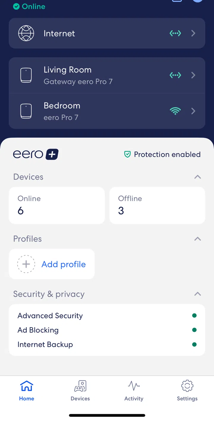 Screengrab of the Eero mobile app.