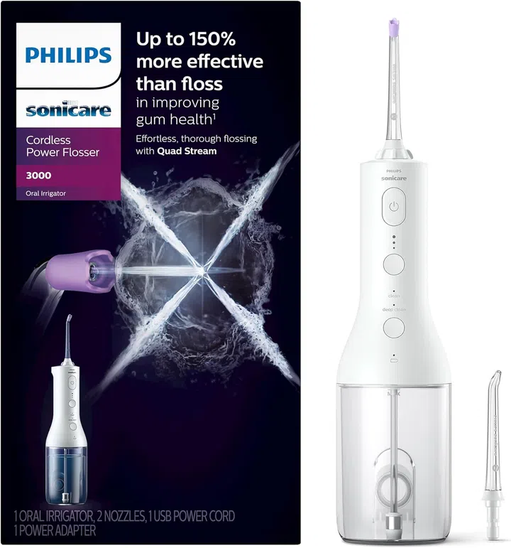 Philips Sonicare Cordless Power Flosser 3000, White, HX3826/21