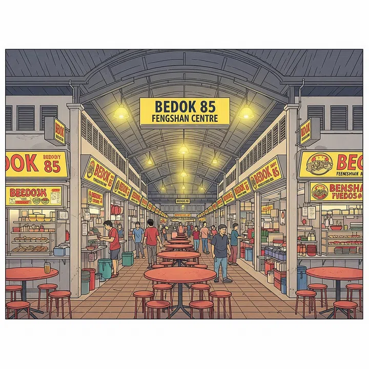 Illustration of Bedok 85 Food Centre.
