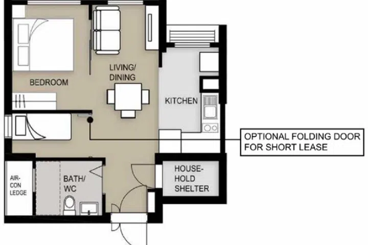 West BrickVille Bukit Batok BTO 2-room flexi type 2 (48 sqm) floor plan.