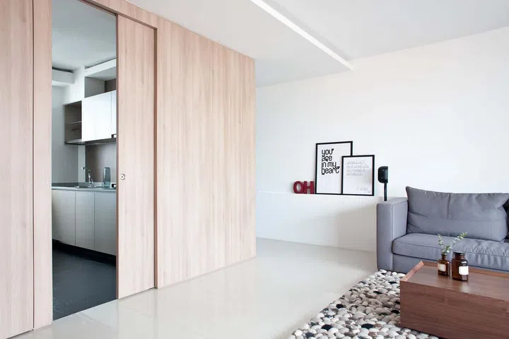 kitchen, boxed up, pale wood laminate,