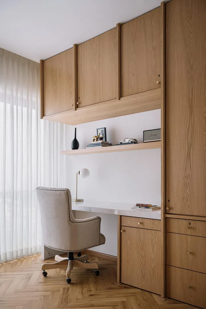 Close up of home work desk in this 2-bedroom apartment in Parsi, Mumbai.