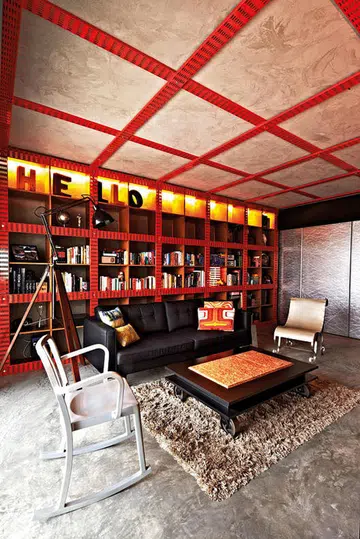 living, red, industrial, design