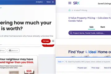 Screengrabs of popular property listing websites in Singapore