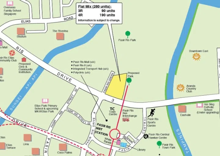 Map showing the location of Costa Riviera I & II HDB BTO estates, launched in the October 2024 BTO sales exercise.