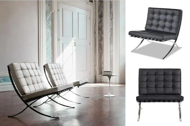 From left: The original Barcelona Chair by Knoll (US$7,974); Barcelona Chair in Black PU ($670.90 from Fortytwo); Benton Chair ($2,179 from HipVan).