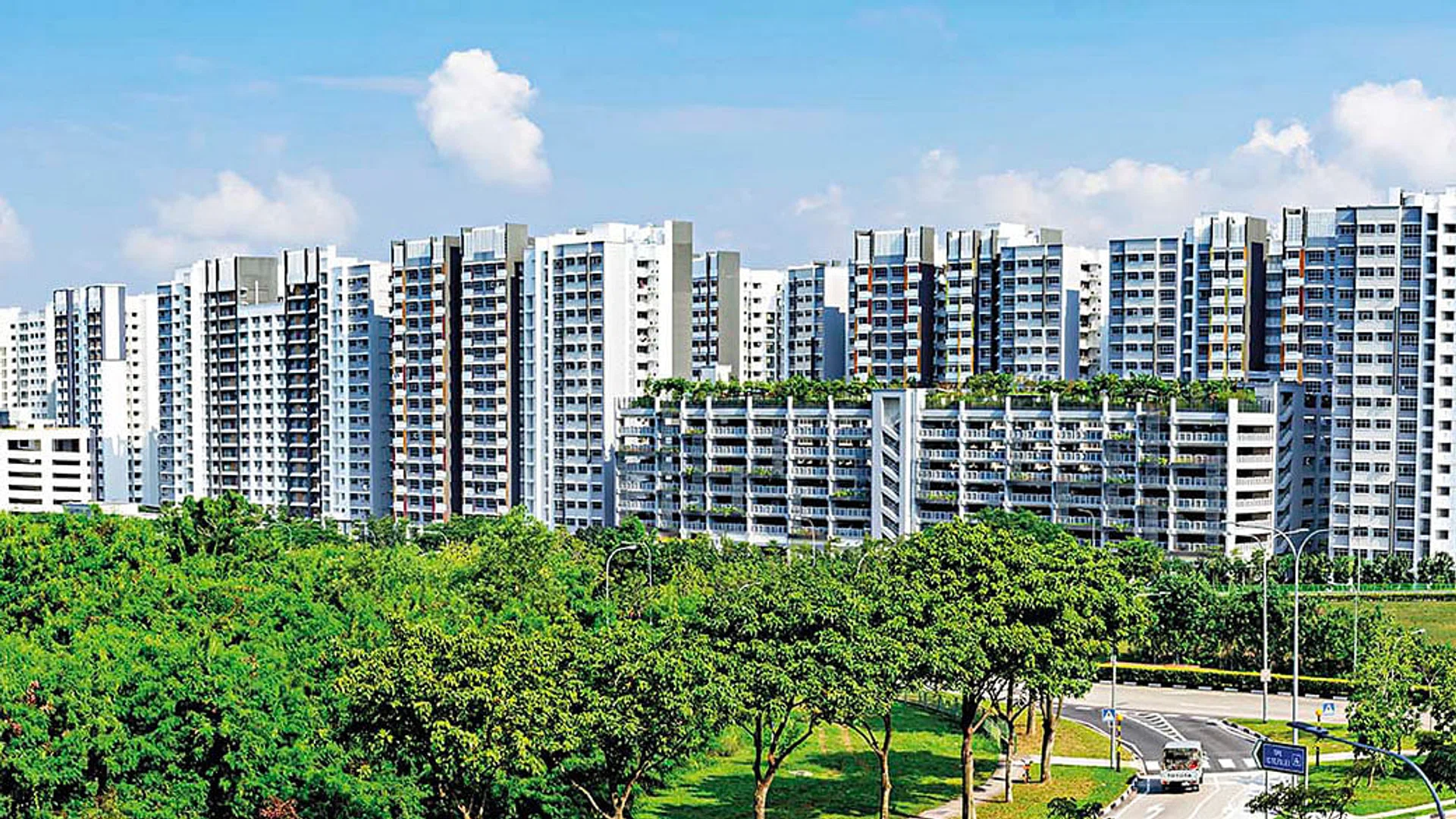 Panorama shot of Housing and Development Board or HDB Residential Buildings, Singapore, March 30, 2020