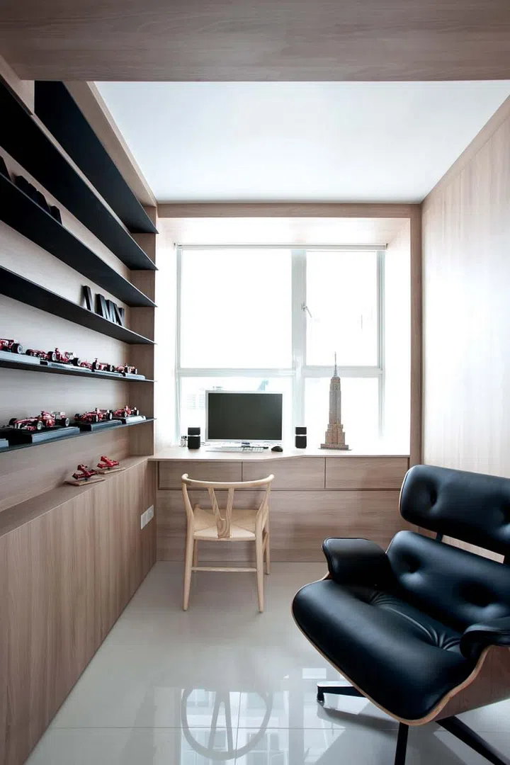 study room, light wood, pale tones, neutral