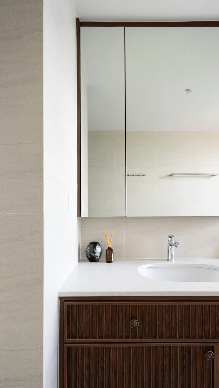 From the wardrobe area, you reach the primary en suite, constituting a shower, toilet and vanity. 