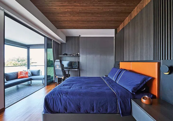 Mahattan-style interior design for the son’s bedroom in this 4-storey terrace house in Telok Kurau.