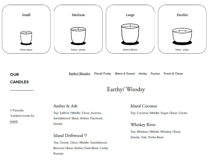 Riau Candle & Co, $18 - $39