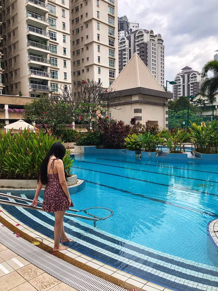 Candy’s condo’s pool in Kuala Lumpur.