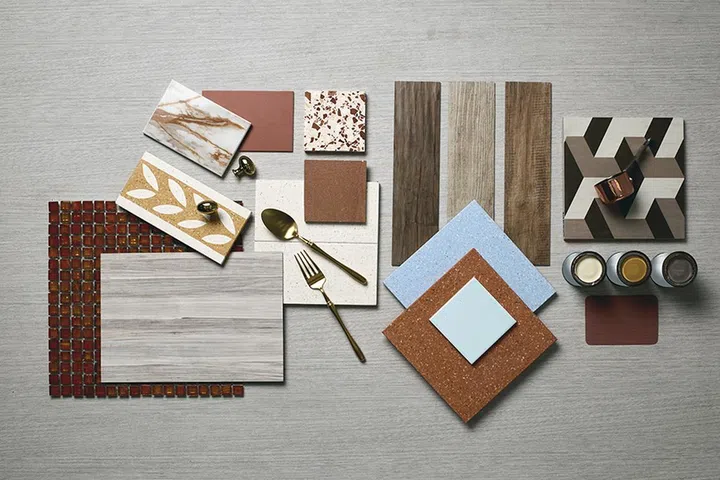 Tiles, vinyl flooring, and laminates from GF+A, Formica, Hafary, Tak, Catalyse, Cosentino. Gold cutlery from Lovera. Wall paintsApple White 1140; Aged Whisky NP N 3256 A; Mountain Gray NP N 3406 D from Nippon Paint.
