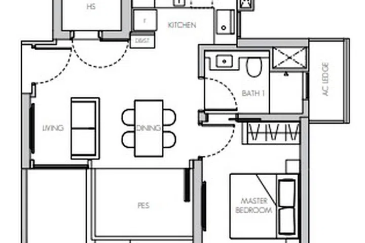 8@BT Condo 1-Bedroom TYPE A1(p) 55 sq m / 592 sq ft #01-07 floor plan.