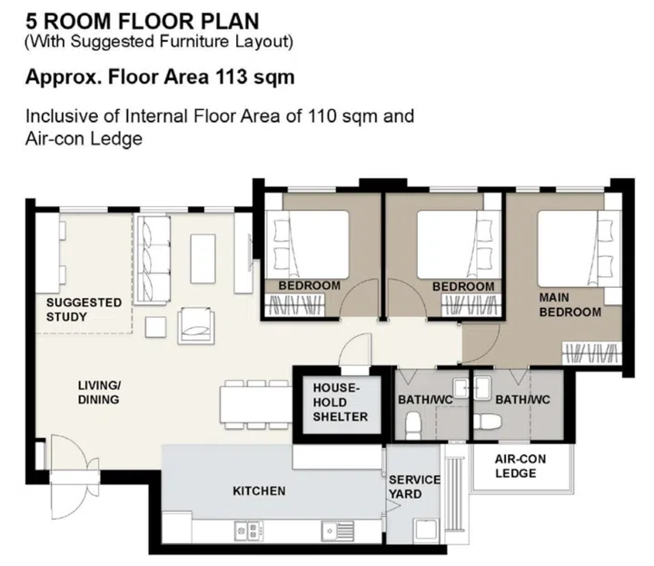 Yishun Chencharu Vines BTO 5-room (113 sqm).