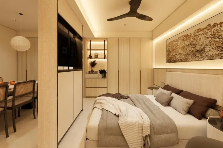 Computer-generated image of the couple’s new flat: bedroom.