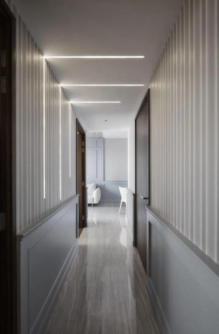 LED light strips along the corridor.