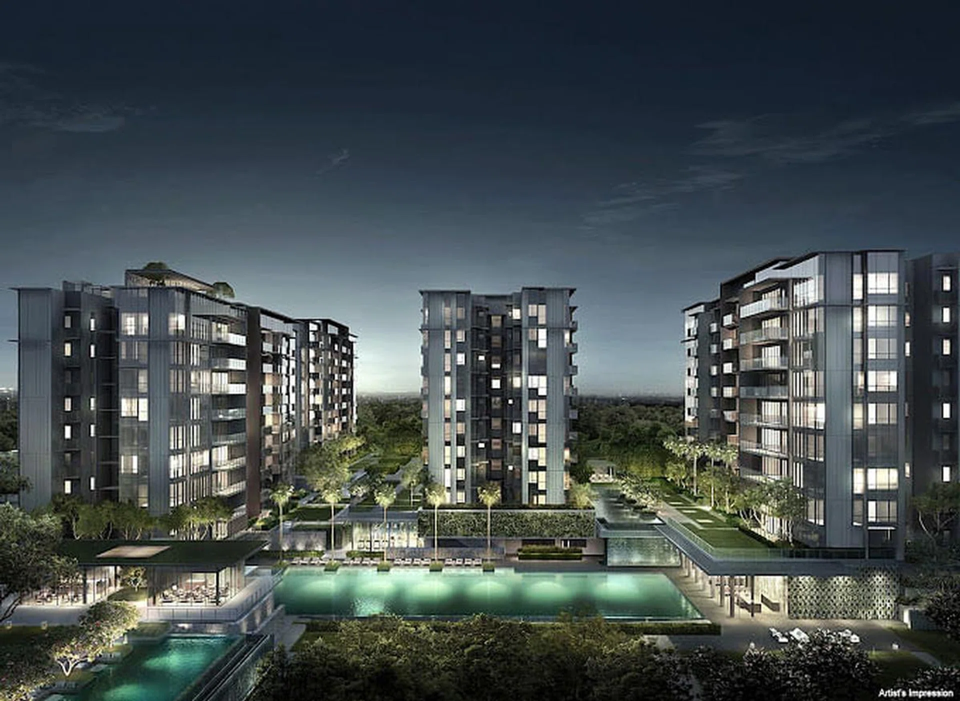 Artist's impression of the Forett at Bukit Timah condo estate at night. Image from Google Maps.