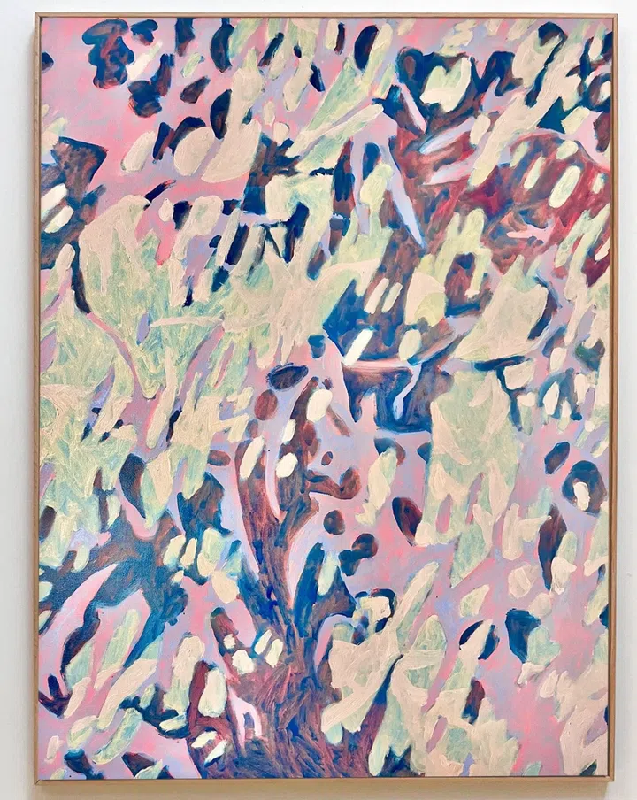 ‘Bedford Avenue, 9:58 pm’ by Mary Royall. 
Original Oil on canvas framed in White Oak Floating Wood Frame.