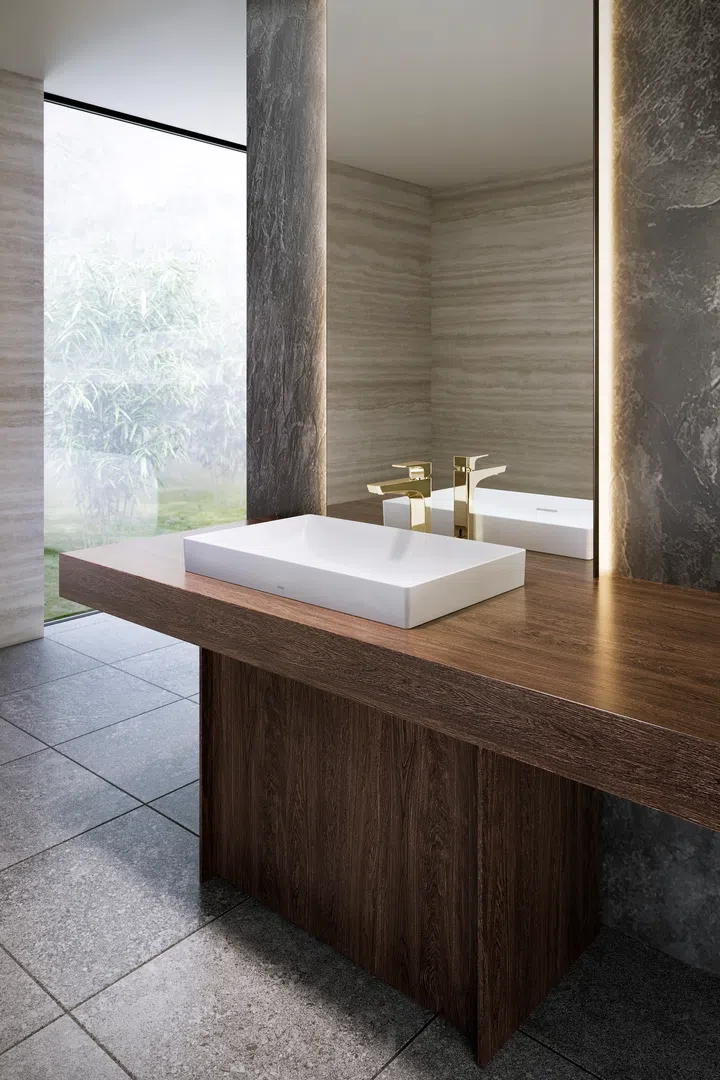 The GE Series: Katana (刀) faucet featured in a bathroom.