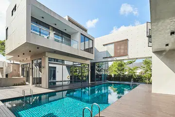 Exterior and pool view of a Good Class Bungalow along Old Holland Road.