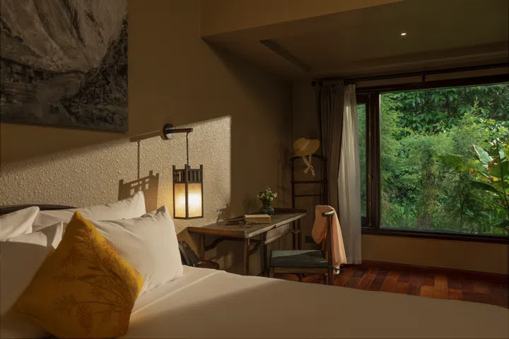 Bedroom in Jiva Hoa Lu Retreat in Ninh Binh Province, Vietnam.