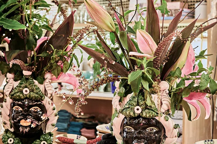 Close up of tableware and vases at Tiger and Arcadia in Joo Chiat.