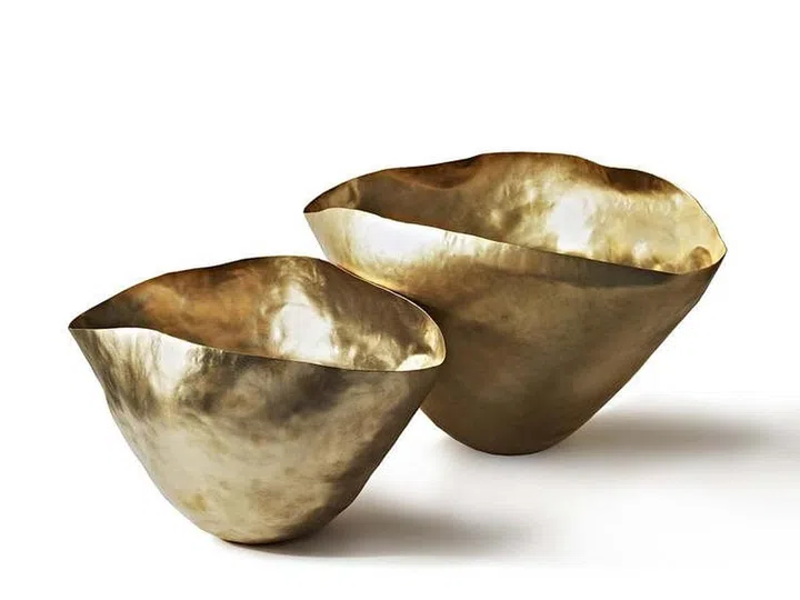gold, irregular, vase, bowl, vignette