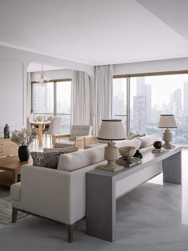 Living room in a 60-year-old couple’s 2-bedroom apartment in Parsi, Mumbai.