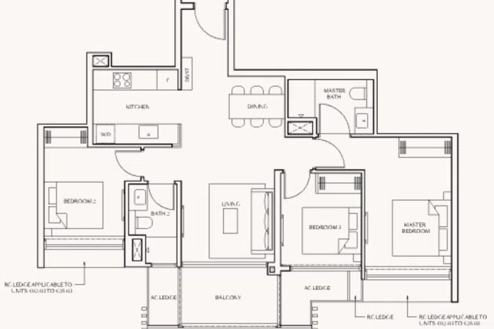 Meyer Blue condo 3-bedroom Type C1 92sqm floor plan.