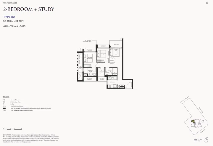 The Serra Residences (2 Moulmein Road) Type B2 (721 sqft) floor plan.