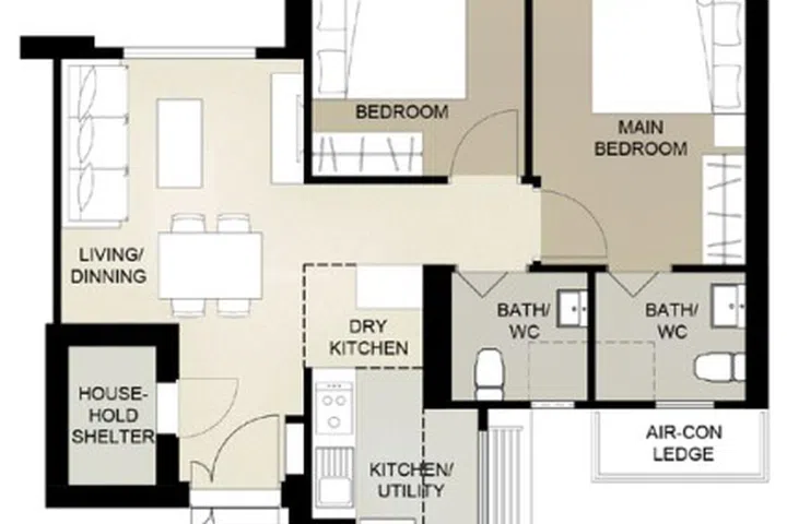 Kallang View BTO 3-room floor plan (66 sqm).