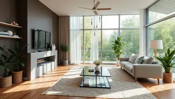 Interior of modern living room with panoramic window.