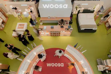 Aerial view of the Woosa The Sleep Edit pop-up store at Level 4 The Clementi Mall.