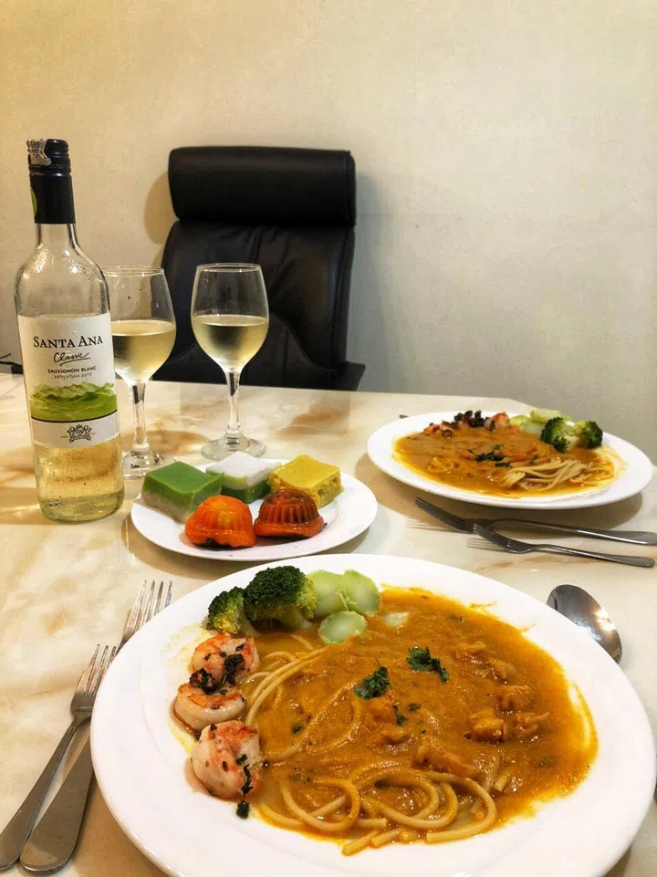 A home-cooked meal by her husband in the couple’s Kuala Lumpur condo.