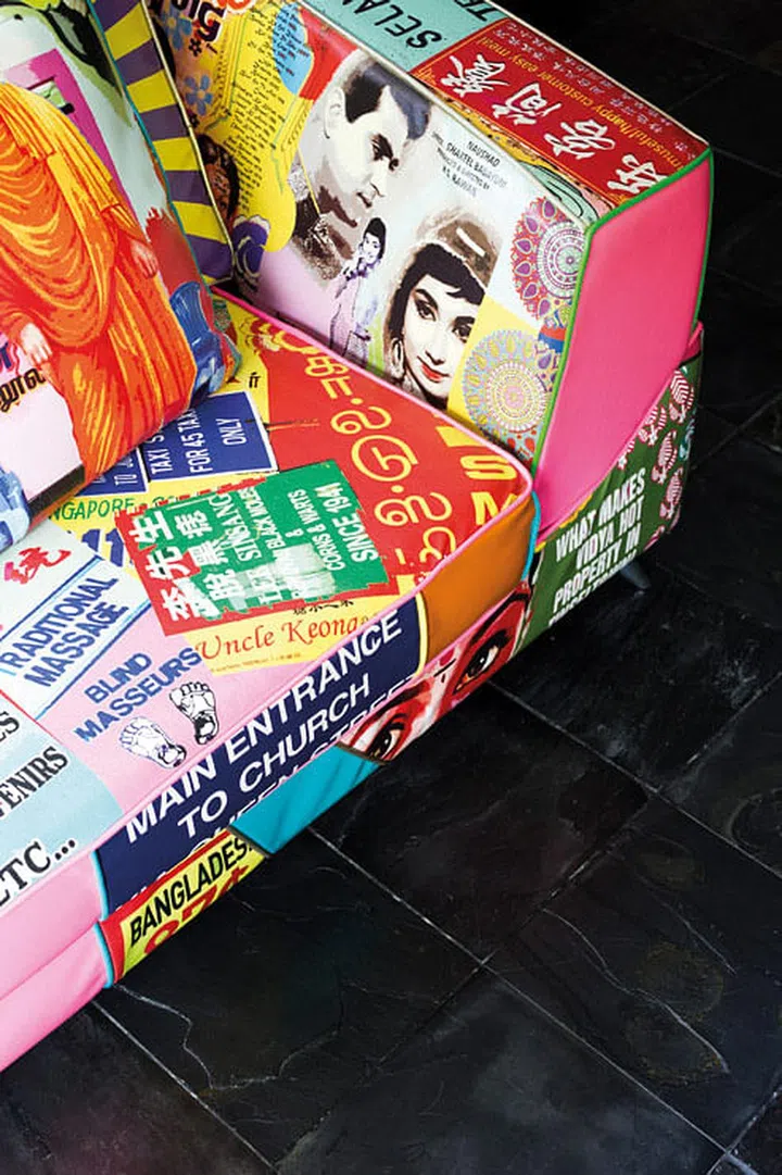 Ketna Patel’s riotous use of colour and prints on this sofa is as eye-catching as a painting.