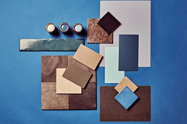 Tiles and laminates from GF+A, Hafary, Tak, Catalyse, Cosentino. Wall paintsRosepetal 30027; Ocean Floor 30BB 23/292; Forever Blue 30031 from Dulux.