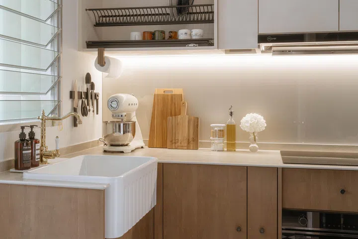 The brand-new farmhouse-style kitchen. 