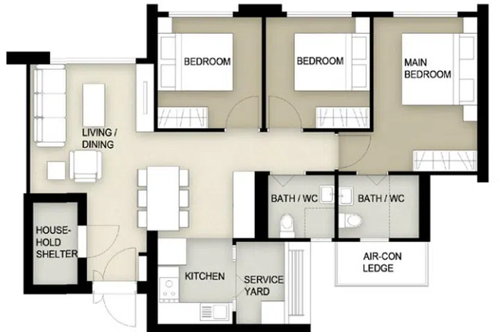 Kembangan Wave BTO 4-room floor plan (89 sqm).