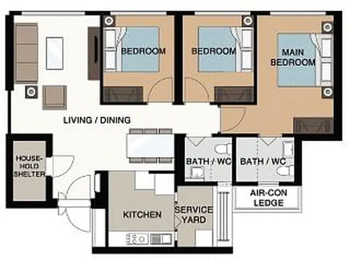 Punggol Point Cove BTO 4-room floor plan. Image MyNiceHome HDB