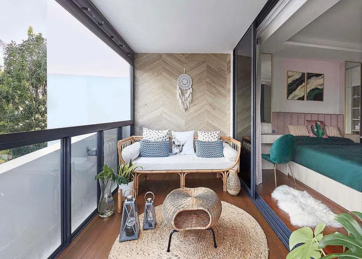 The daughter’s bedroom opens up to an outdoor balcony in this 4-storey terrace house in Telok Kurau.