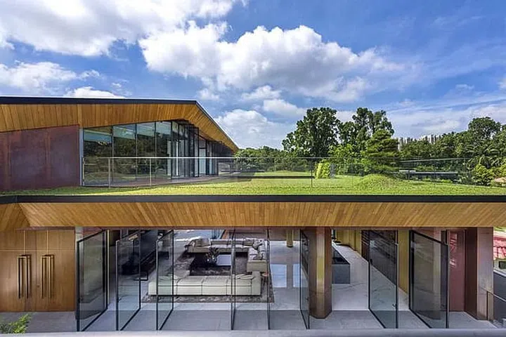 A view of the rooftop balcony and side windows