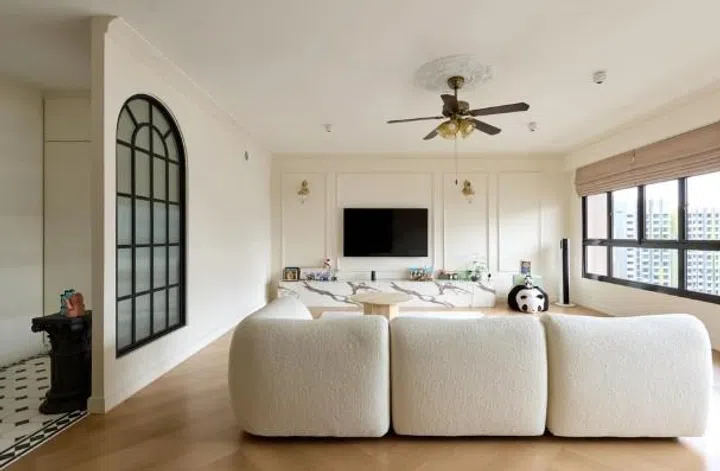 A banking couple’s $75,000 French Retro renovation for their 5-room HDB in Tengah.