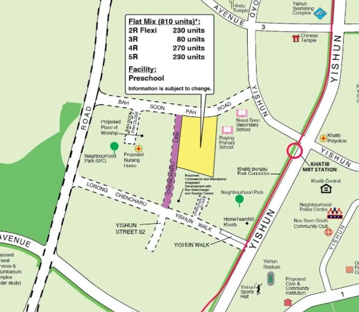 The Yishun (Khatib) Chencharu Grove BTO October 2025 launch will be located along Bah Soon Pah Road, and Chencharu Link, next to Peiying Primary Shcool.