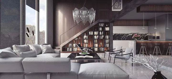 Living room, interior design 3D Rendering, 3D Illustration