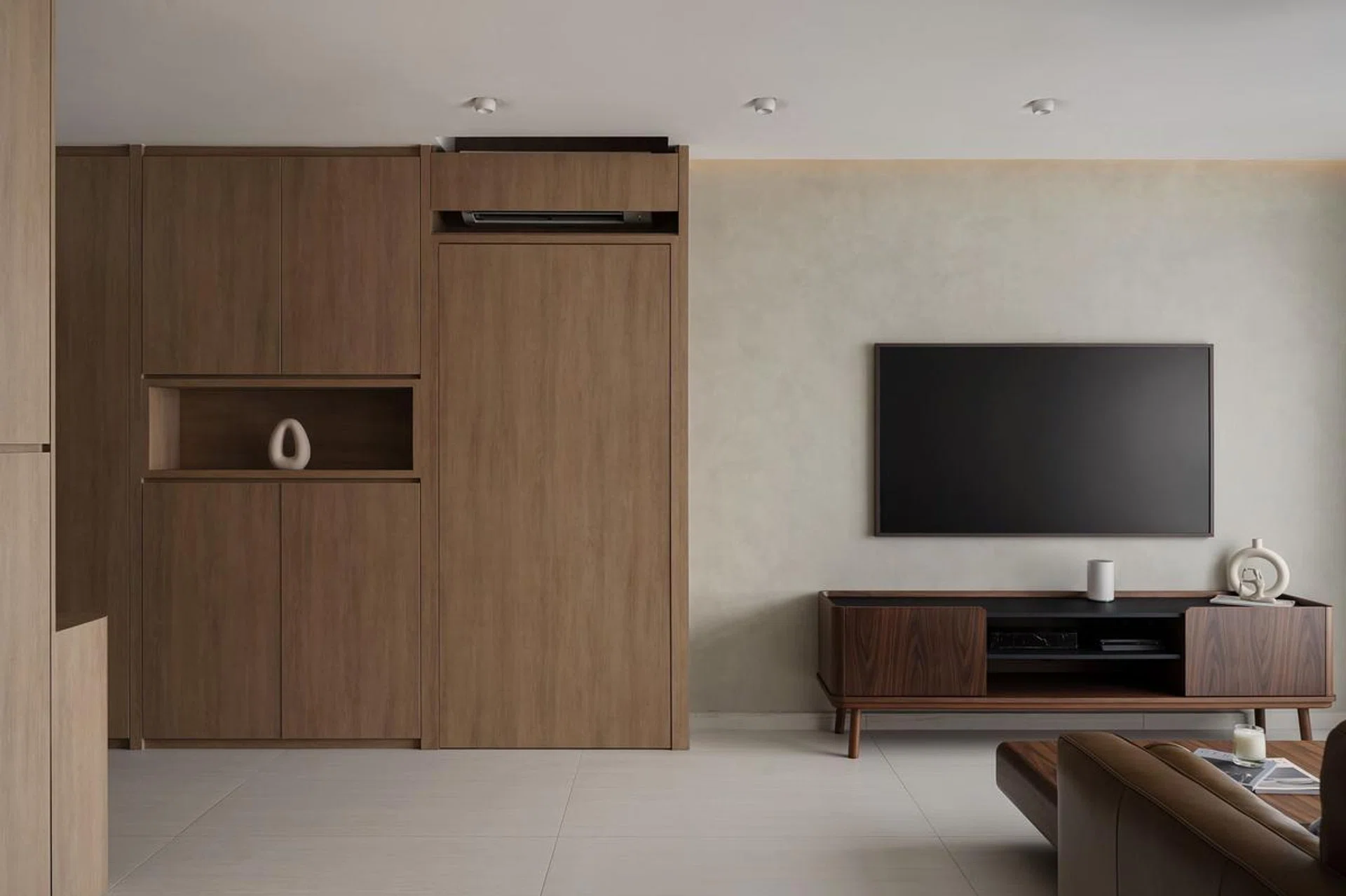 Living room in woody tones