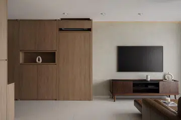 Living room in woody tones