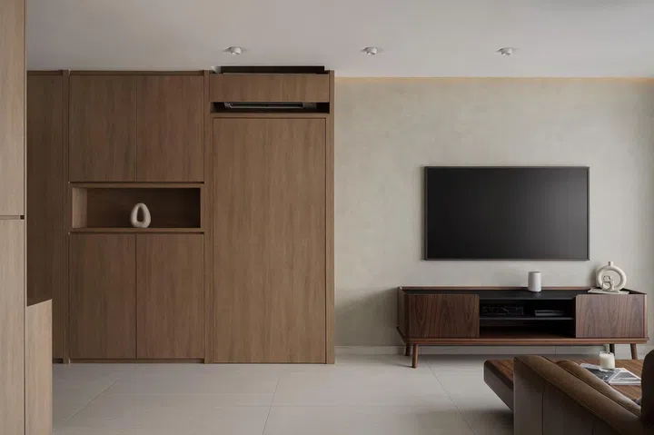 Living room in woody tones